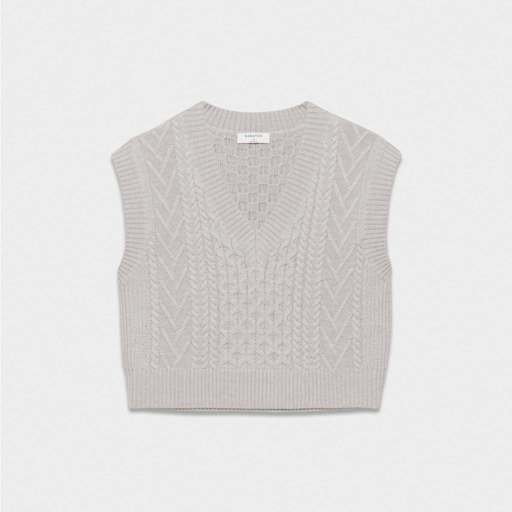 Babaton Light Gray Cable Knit V-Neck Sweater Vest